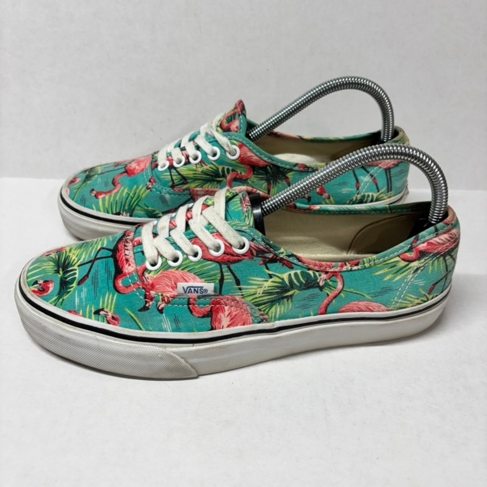 Vans Mens Authentic Canvas Teal Pink Flamingo Tropical Print M8 W9.5 Sneakers - Picture 3 of 12